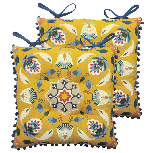 FOLK FLORAL 2PK SEAT PADS OCHRE