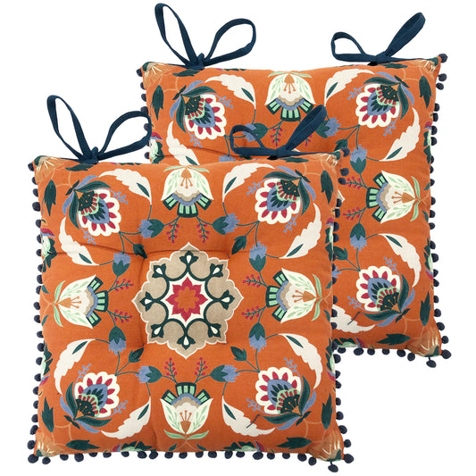 FOLK FLORAL 2PK SEAT PADS ORANGE