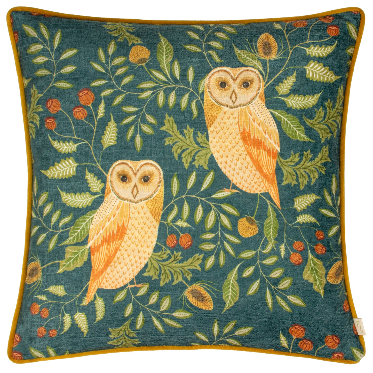 HAWTHORN OWLS 43X43 CUSHION CASE TEAL