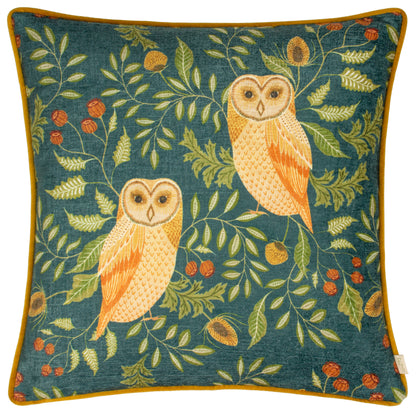 HAWTHORN OWLS 43X43 CUSHION CASE TEAL