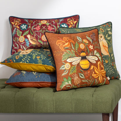HAWTHORN OWLS 43X43 CUSHION CASE TEAL