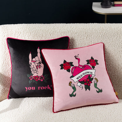 INKED YOU ROCK 43X43 CUSHION CASE BLACK/PINK