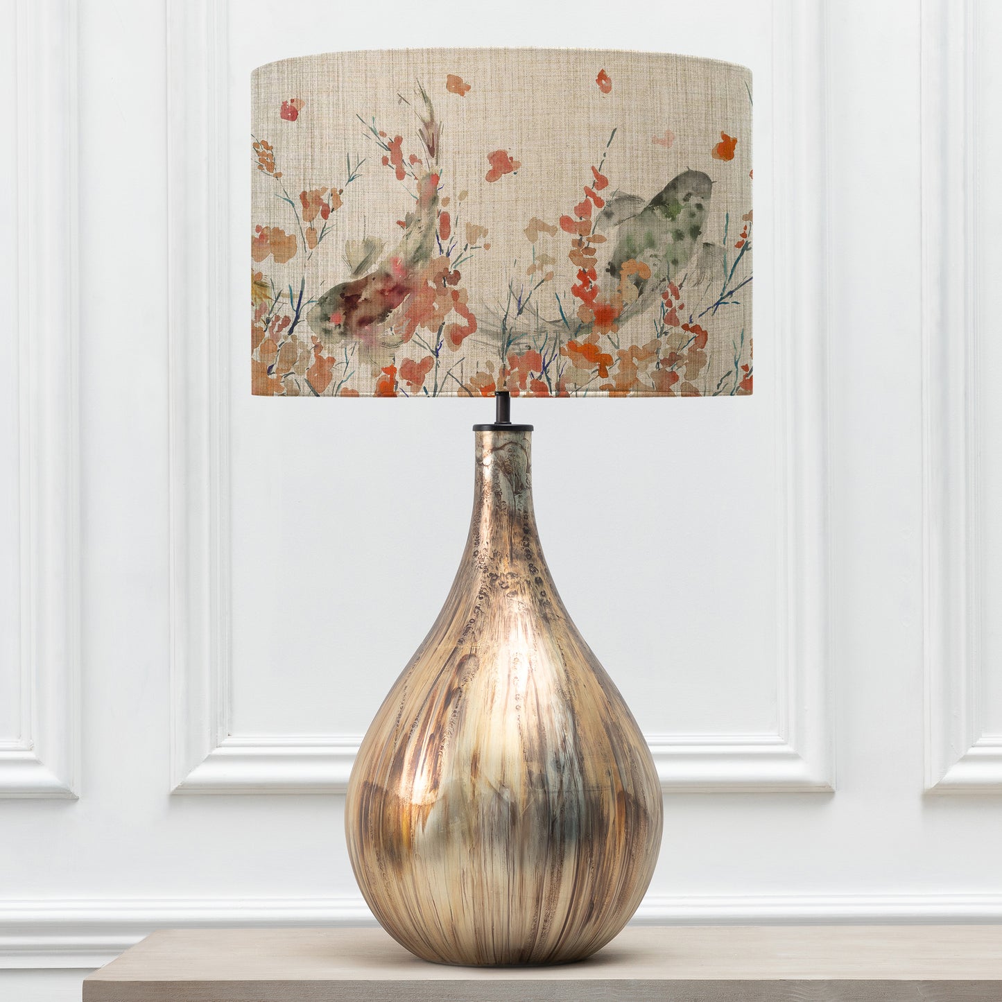 ALLEGRA TABLE LAMPBASE GLASS/KOI CARP EVA 46CM LAMPSHADE PERIDOT