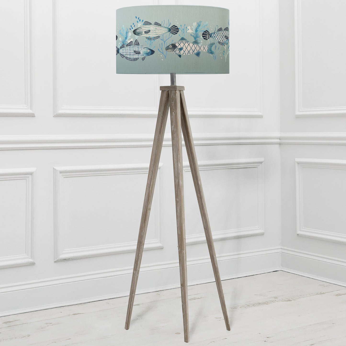 ARATUS FLOOR LAMPBASE GREY WASH/BARBEAU EVA 52CM LAMPSHADE SEAFOAM