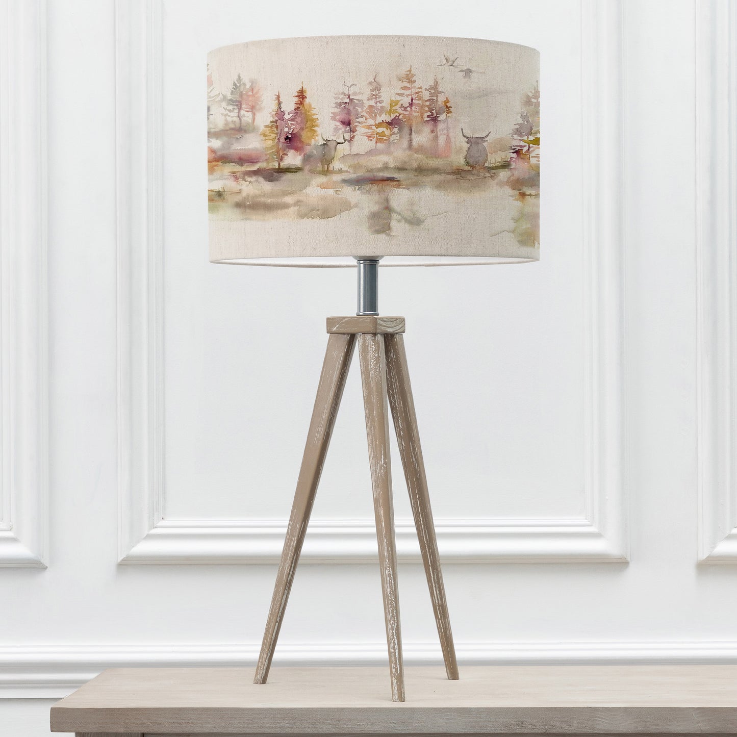 ARATUS TABLE LAMPBASE GREY WASH/CALEDONIAN FOREST EVA 40CM LAMPSHADE LINEN