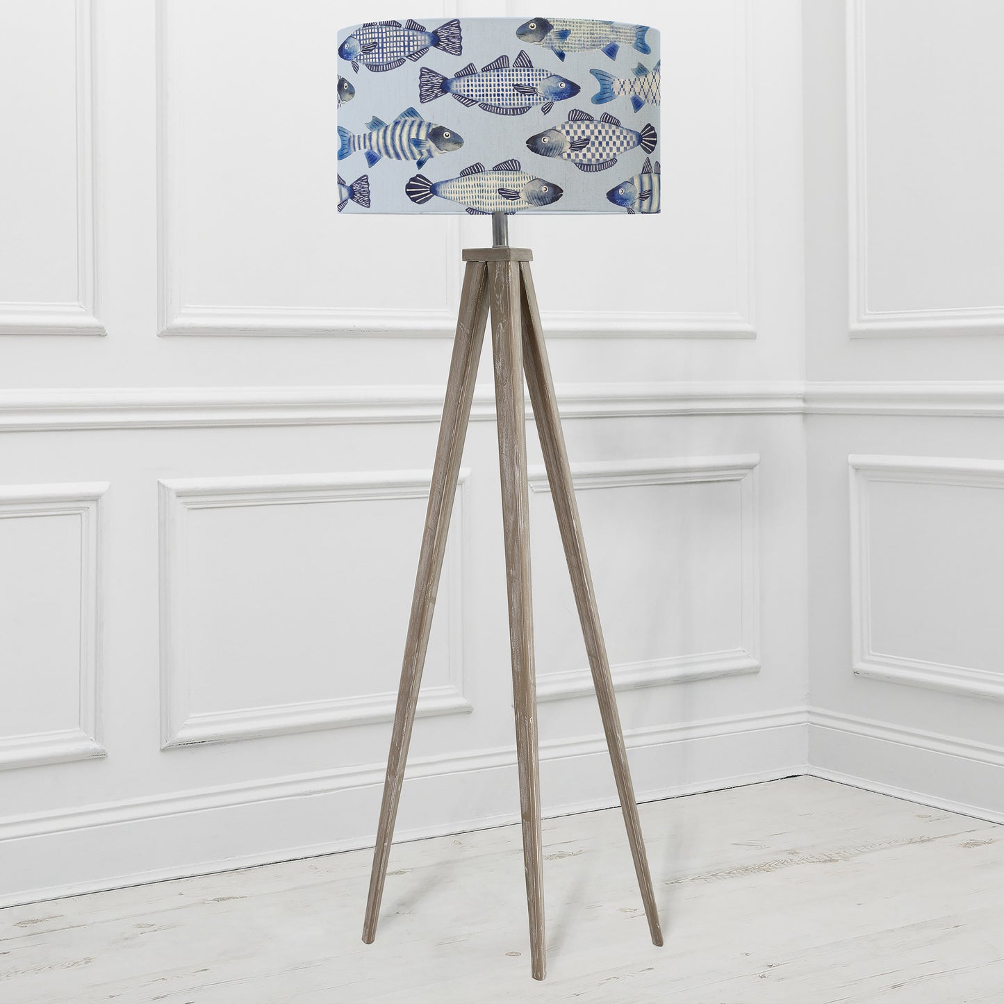 ARATUS FLOOR LAMPBASE GREY WASH/COVE EVA 52CM LAMPSHADE COBALT