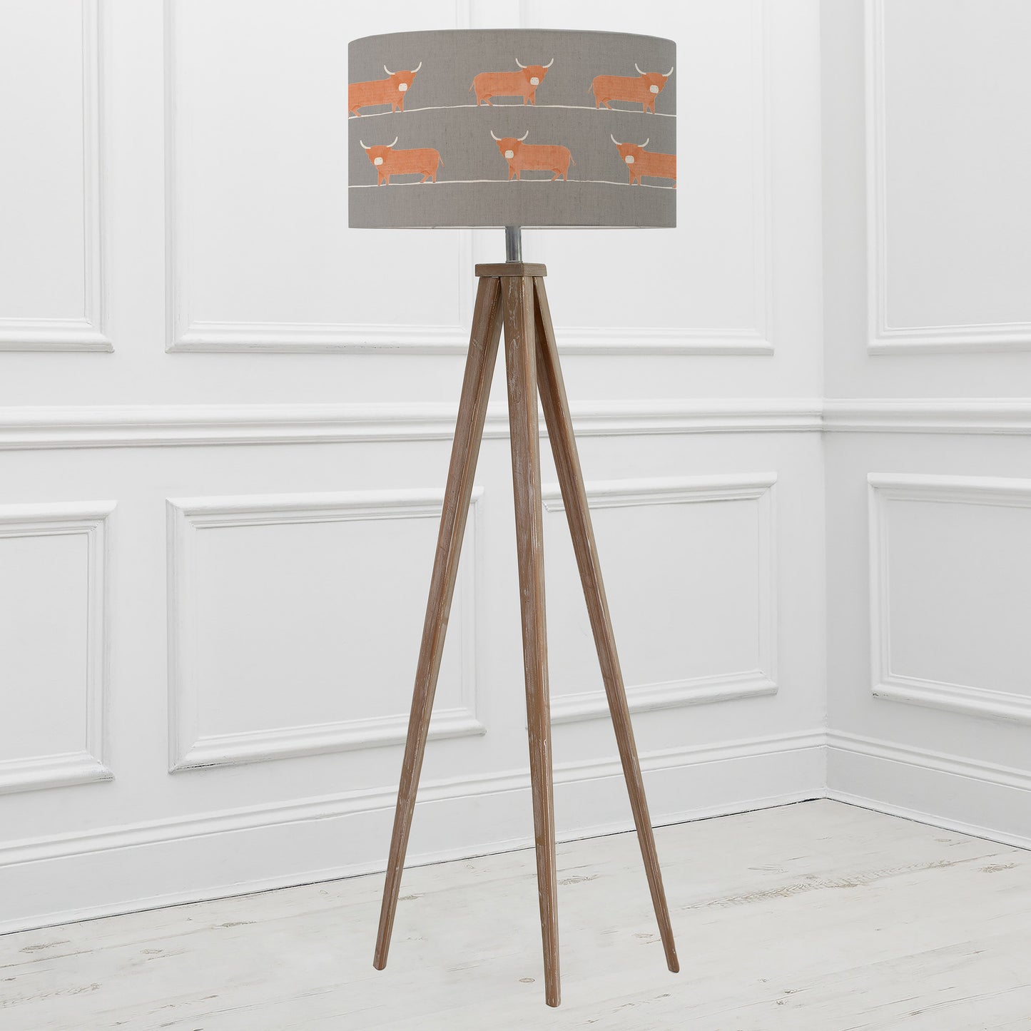 ARATUS FLOOR LAMPBASE GREY WASH/DOUGAL EVA 52CM LAMPSHADE GRANITE