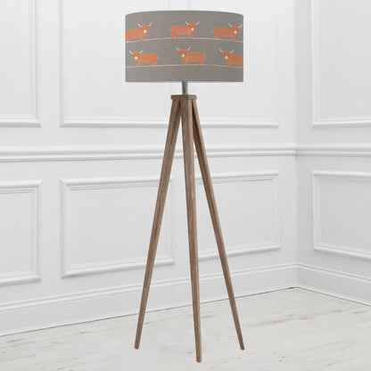 ARATUS FLOOR LAMPBASE GREY WASH/DOUGAL EVA 52CM LAMPSHADE GRANITE