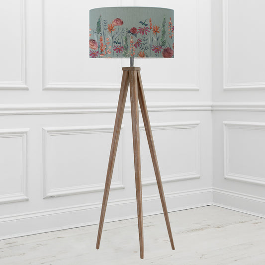ARATUS FLOOR LAMPBASE GREY WASH/FLORABUNDA EVA 52CM LAMPSHADE CORNFLOWER
