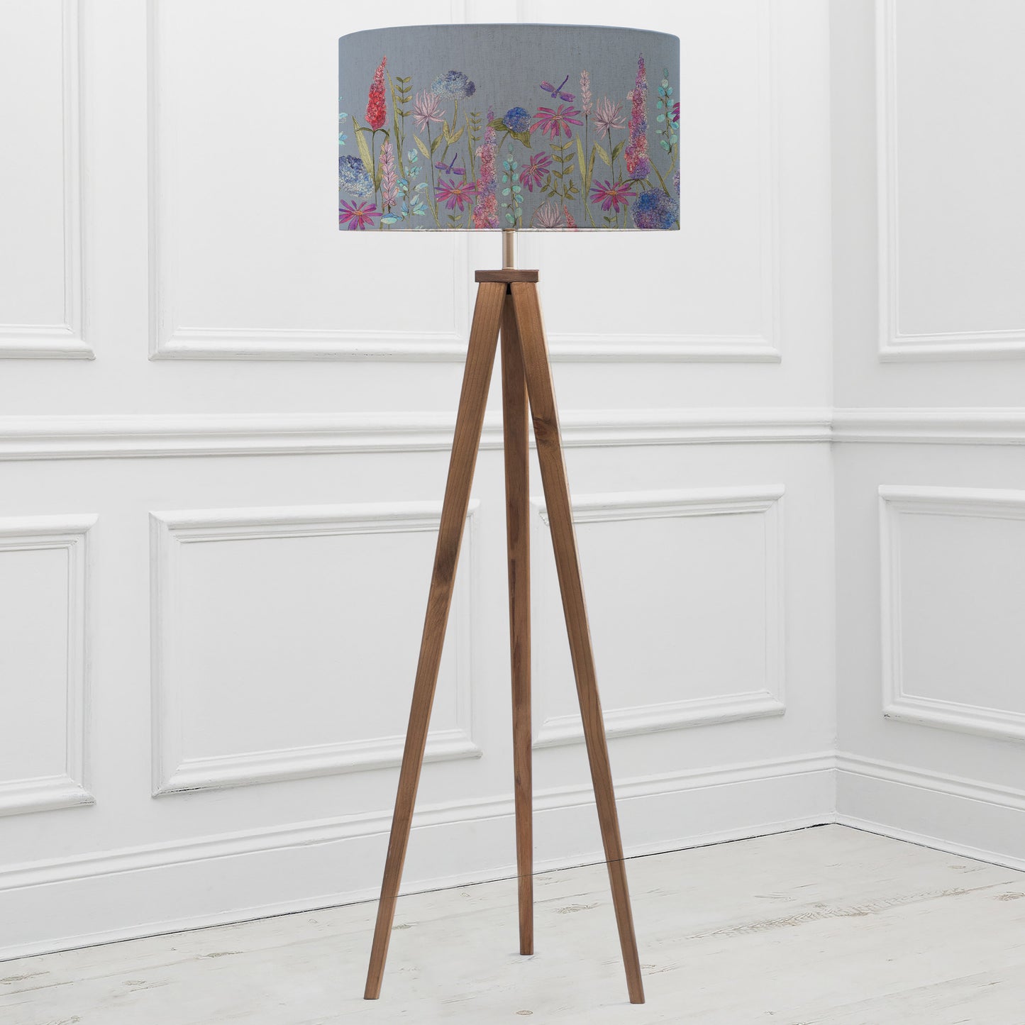 ARATUS FLOOR LAMPBASE NUT/FLORABUNDA EVA 52CM LAMPSHADE BLUEBELL
