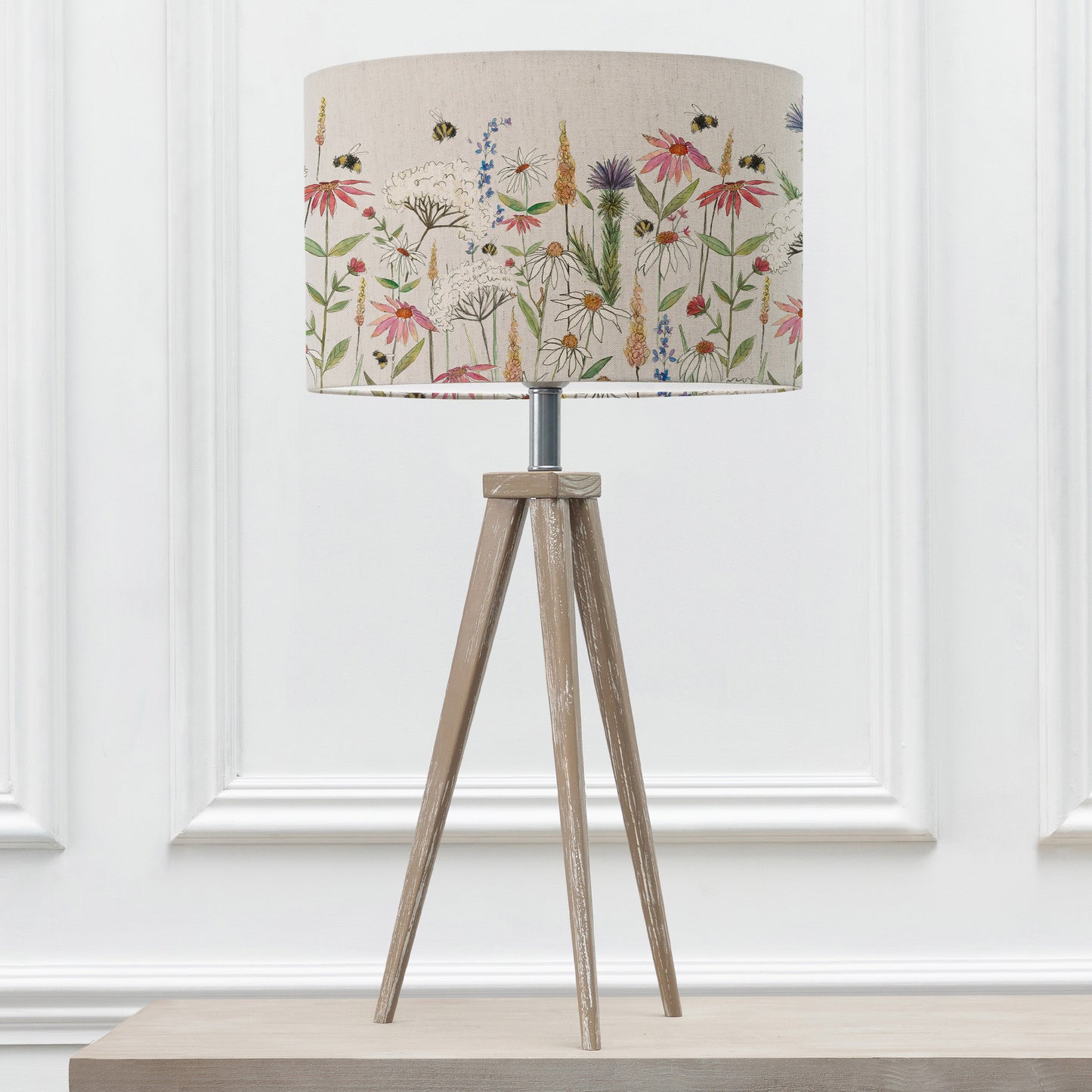 ARATUS TABLE LAMPBASE GREY WASH/HERMIONE EVA 40CM LAMPSHADE LINEN