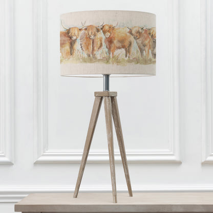 ARATUS TABLE LAMPBASE GREY WASH/HIGHLAND CATTLE EVA 40CM LAMPSHADE LINEN