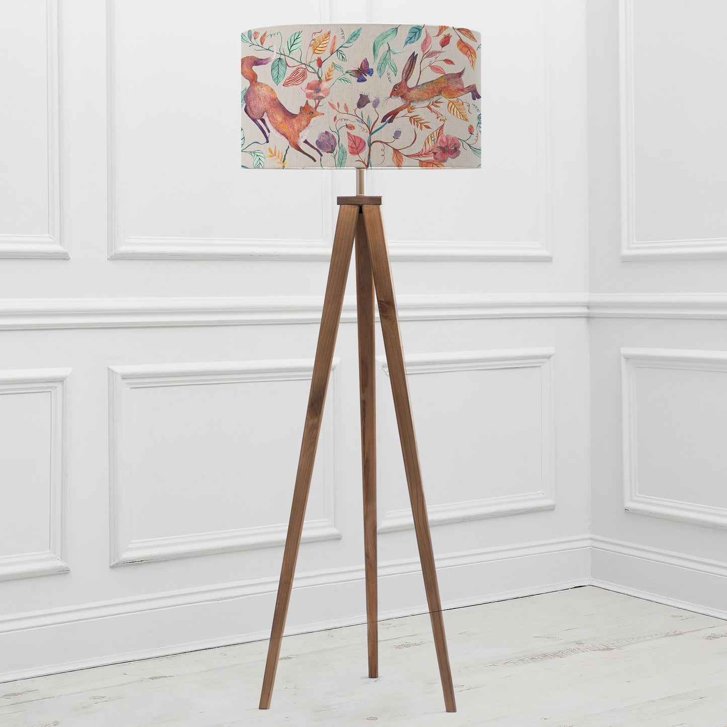 ARATUS FLOOR LAMPBASE NUT/LEAPING INTO THE FAUNA EVA 52CM LAMPSHADE LINEN