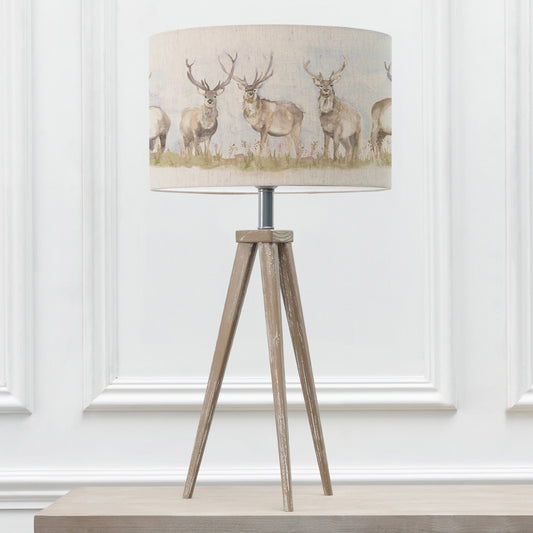 ARATUS TABLE LAMPBASE GREY WASH/MOORLAND STAG EVA 40CM LAMPSHADE LINEN