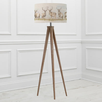 ARATUS FLOOR LAMPBASE GREY WASH/MOORLAND STAG EVA 52CM LAMPSHADE LINEN