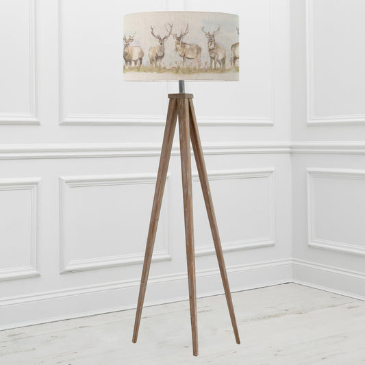 ARATUS FLOOR LAMPBASE GREY WASH/MOORLAND STAG EVA 52CM LAMPSHADE LINEN