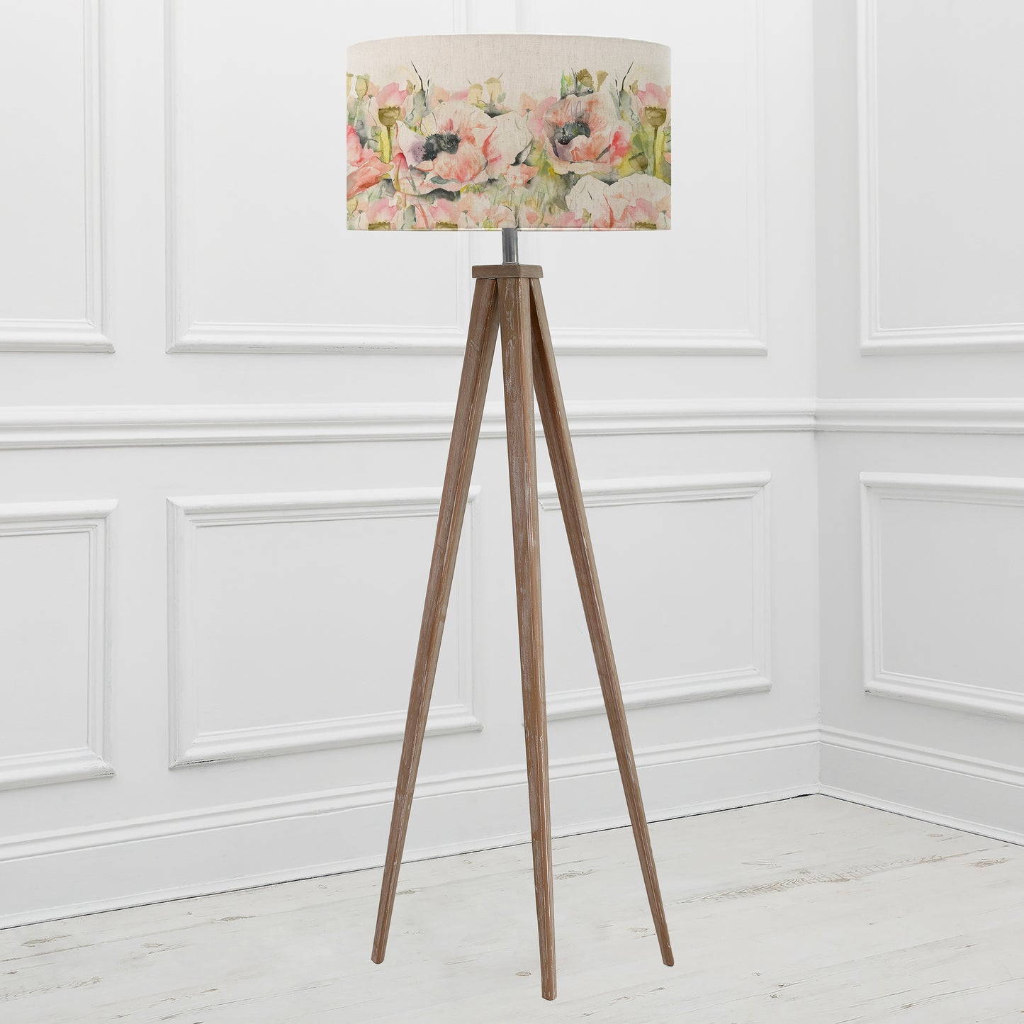 ARATUS FLOOR LAMPBASE GREY WASH/PAPAVERA EVA 52CM LAMPSHADE SWEETPEA