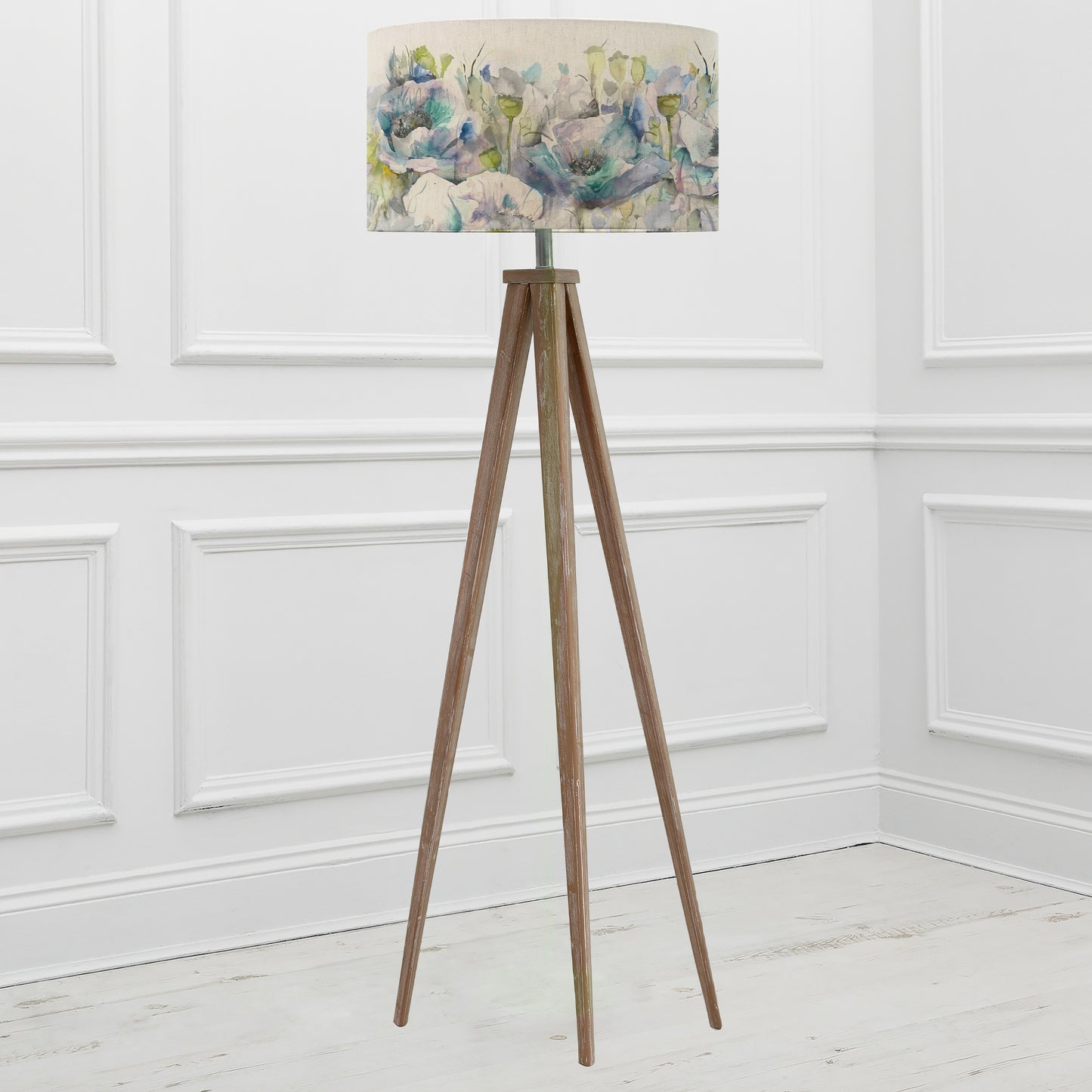 ARATUS FLOOR LAMPBASE GREY WASH/PAPAVERA EVA 52CM LAMPSHADE VERONICA