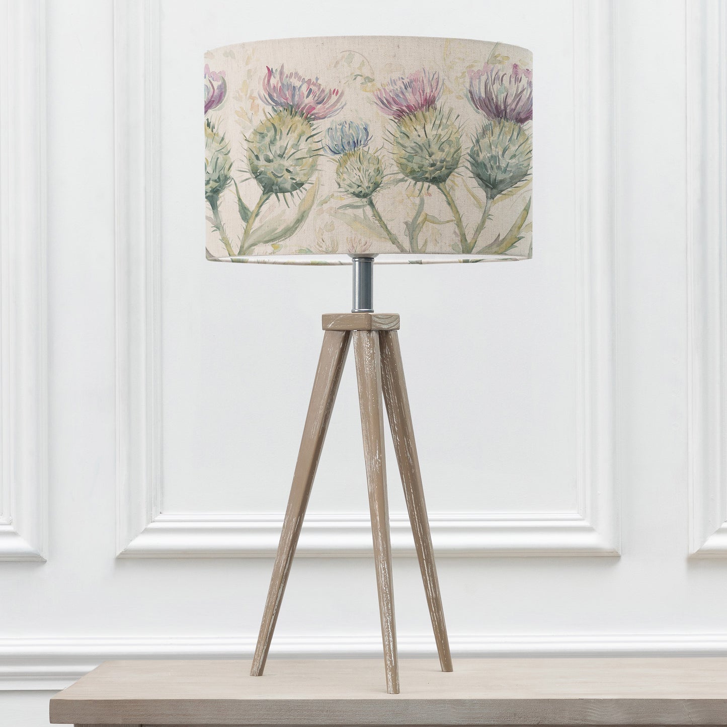 ARATUS TABLE LAMPBASE GREY WASH/THISTLE GLEN EVA 40CM LAMPSHADE LINEN
