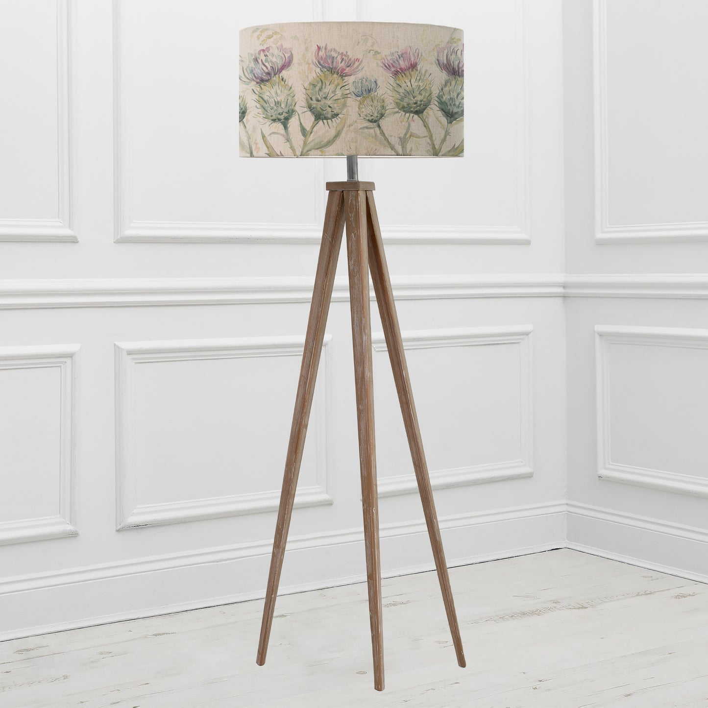 ARATUS FLOOR LAMPBASE GREY WASH/THISTLE GLEN EVA 52CM LAMPSHADE LINEN