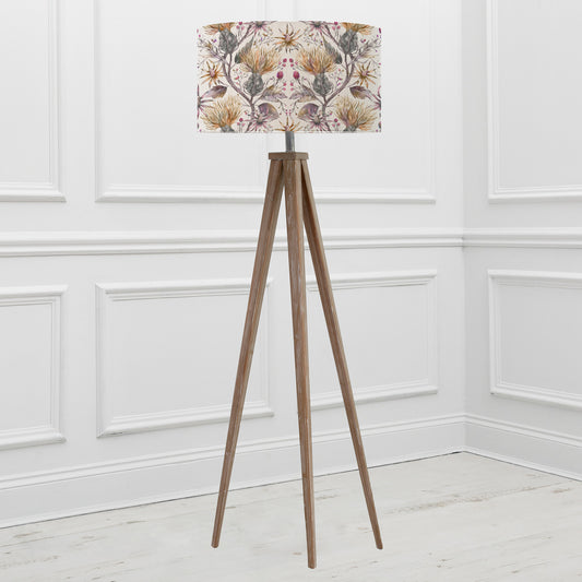 ARATUS FLOOR LAMPBASE GREY WASH/VARYS EVA 52CM LAMPSHADE GOLD