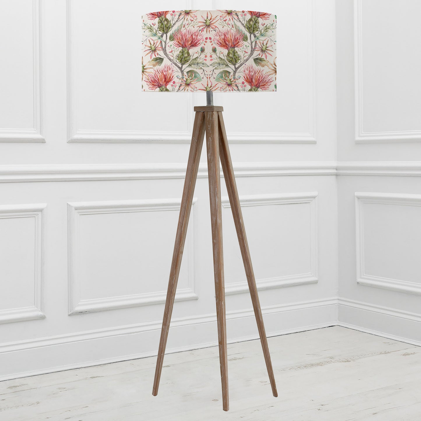 ARATUS FLOOR LAMPBASE GREY WASH/VARYS EVA 52CM LAMPSHADE RUSSET