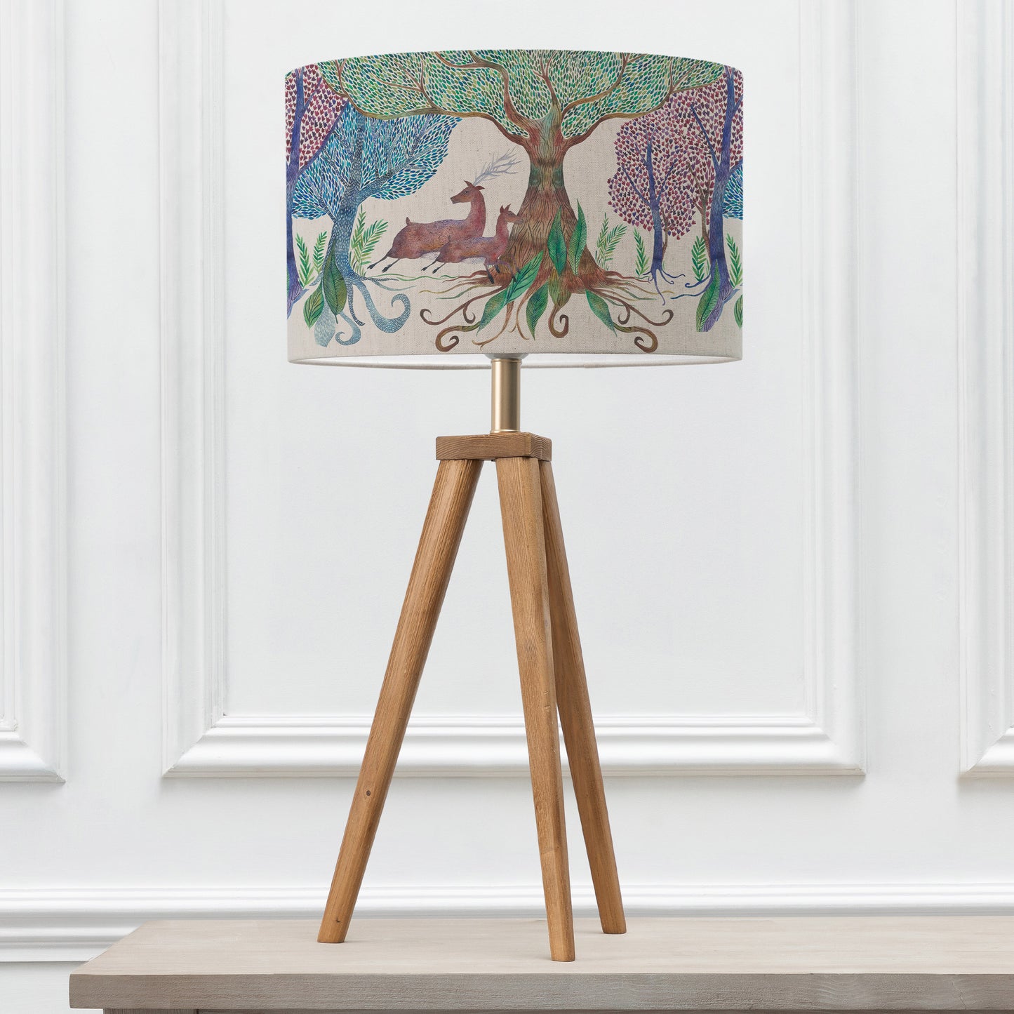 ARATUS TABLE LAMPBASE NUT/WILLOW WOODS EVA 40CM LAMPSHADE LINEN