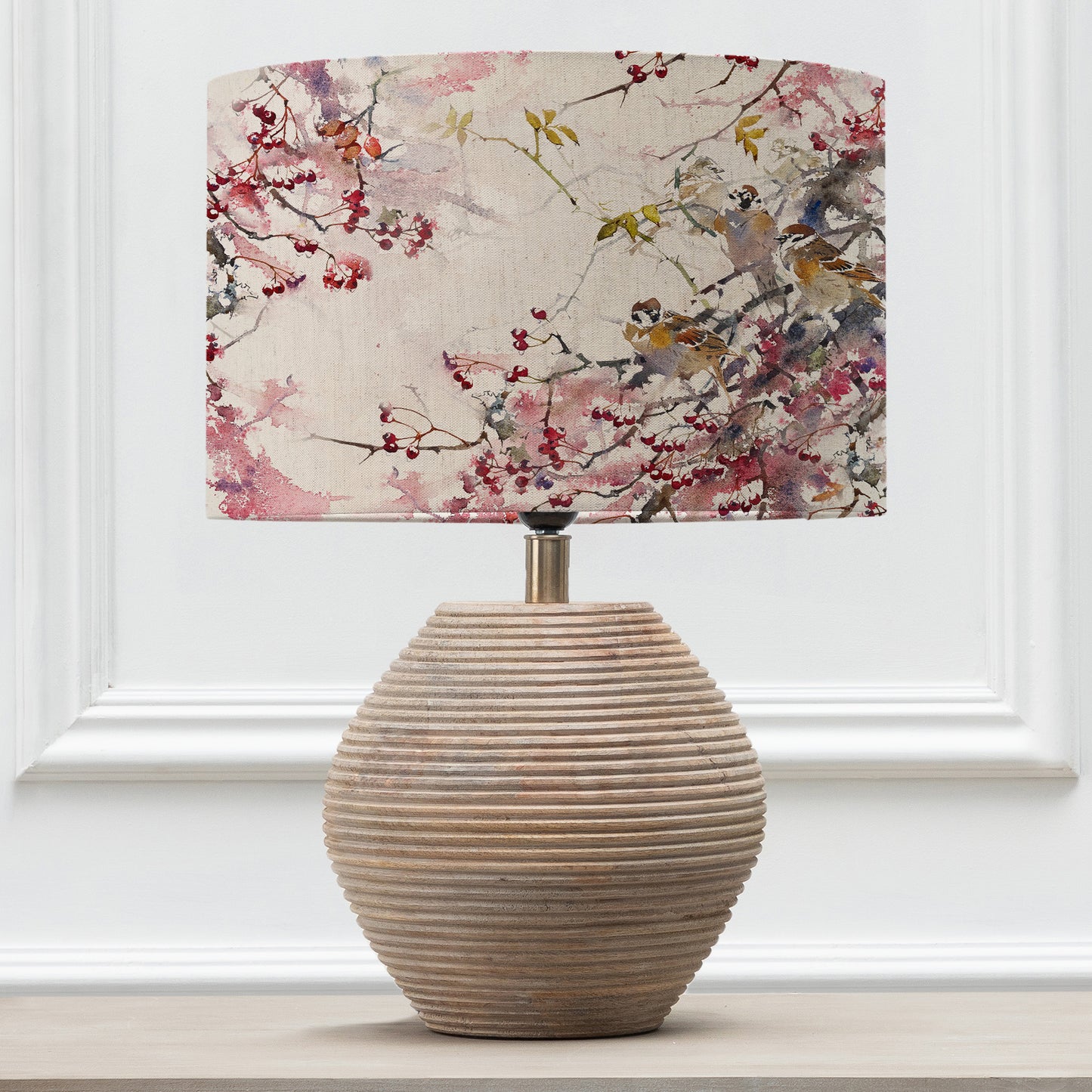 CERYS TABLE LAMPBASE WHITE/BRUSHWOOD EVA 40CM LAMPSHADE BLOSSOM