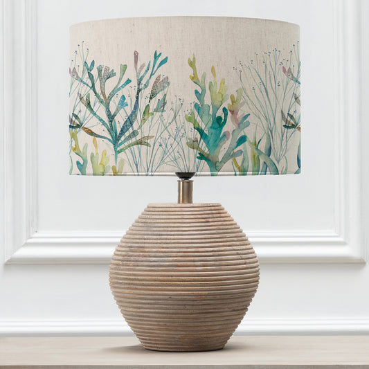 CERYS TABLE LAMPBASE WHITE/CORAL REEF EVA 40CM LAMPSHADE COBALT