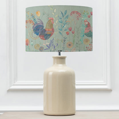 ELSPETH TABLE LAMPBASE CREAM/BILBURY FLOCK EVA 40CM LAMPSHADE ROBINS EGG