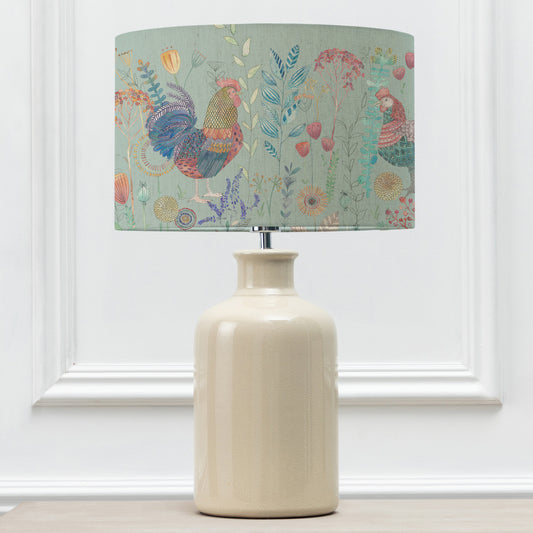 ELSPETH TABLE LAMPBASE CREAM/BILBURY FLOCK EVA 40CM LAMPSHADE ROBINS EGG