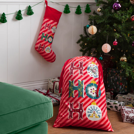HO HO HO CHRISTMAS SACK/STOCKING BUNDLE RED