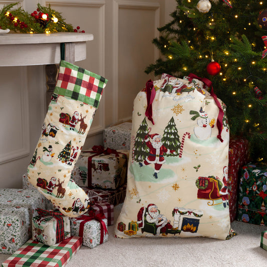 JOLLY SANTA CHRISMTAS SACK/STOCKING BUNDLE MULTI