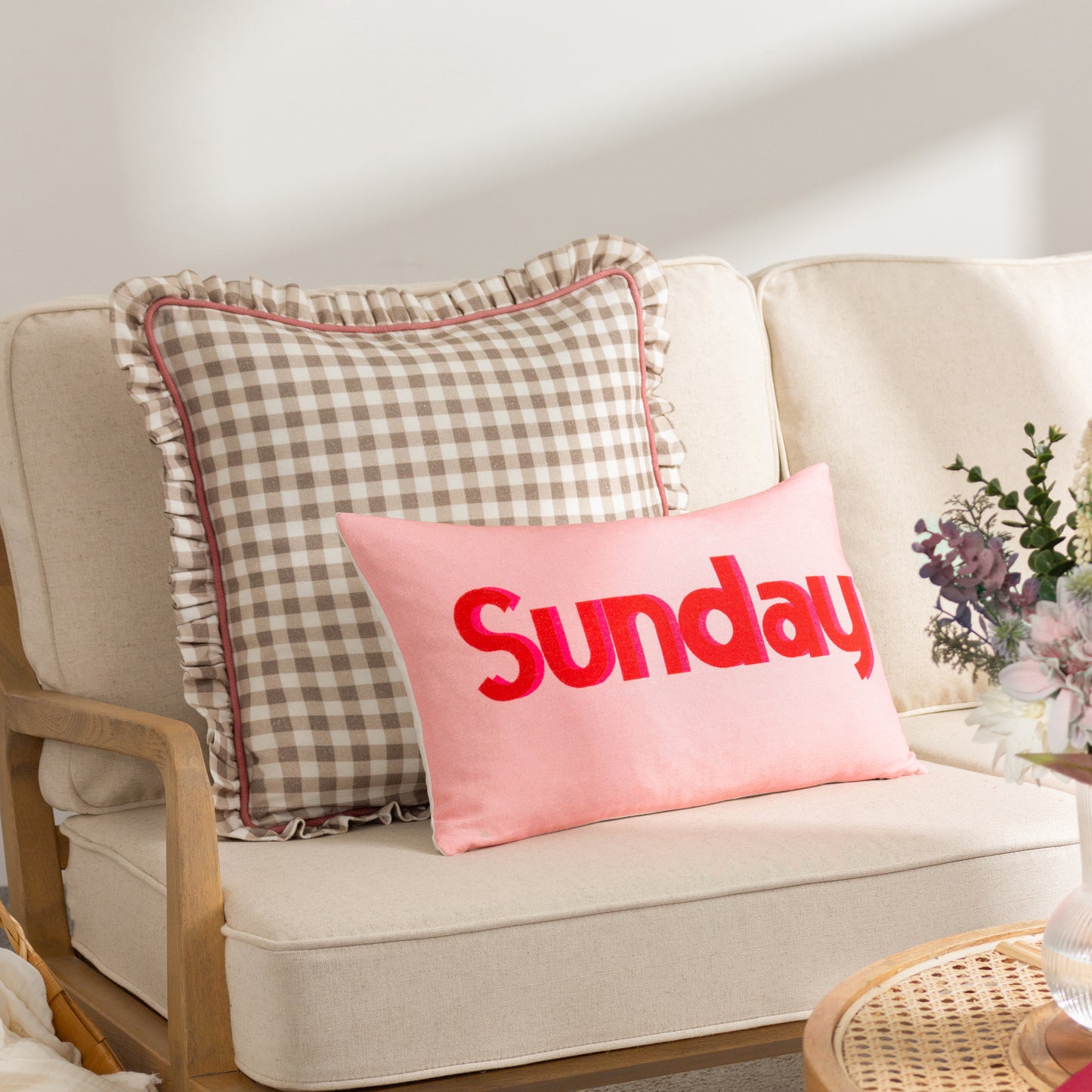 MAUDE GINGHAM 45X45 CUSHION CASE NATURAL