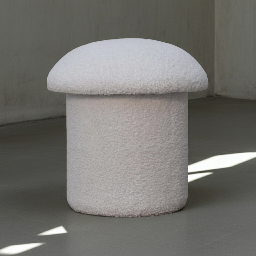 White Boucle Mushroom Footstool | Ottoman