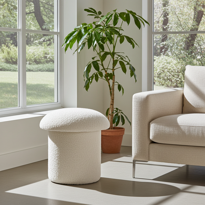 White Boucle Mushroom Footstool | Ottoman