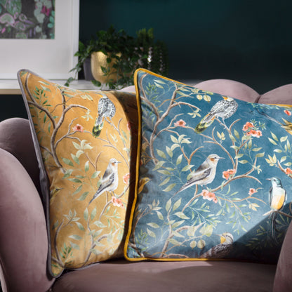 ORIENT CHINOISERIE BIRDS 43X43 CUSHION CASE GOLD