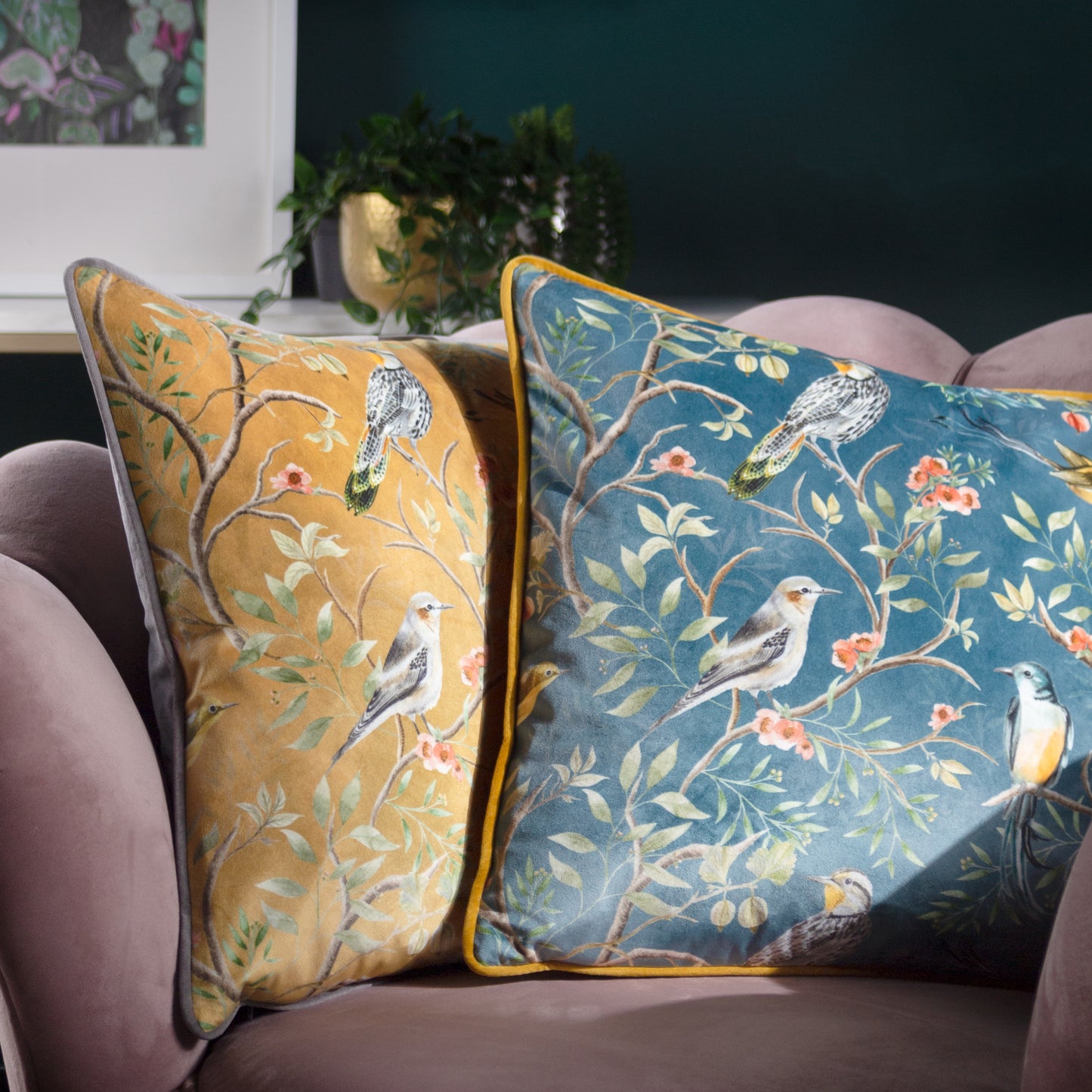 ORIENT CHINOISERIE BIRDS 43X43 CUSHION CASE SLATE BLUE