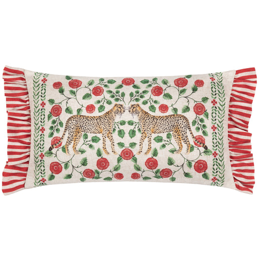 OKARA LEOPARDS 30X50 CUSHION CASE LINEN/RED