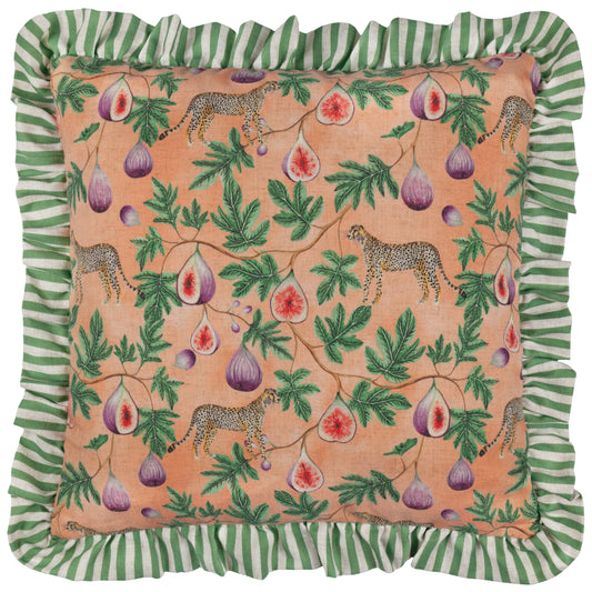 OKARA LEOPARD AND FIG 50X50 CUSHION CASE PEACH/GREEN