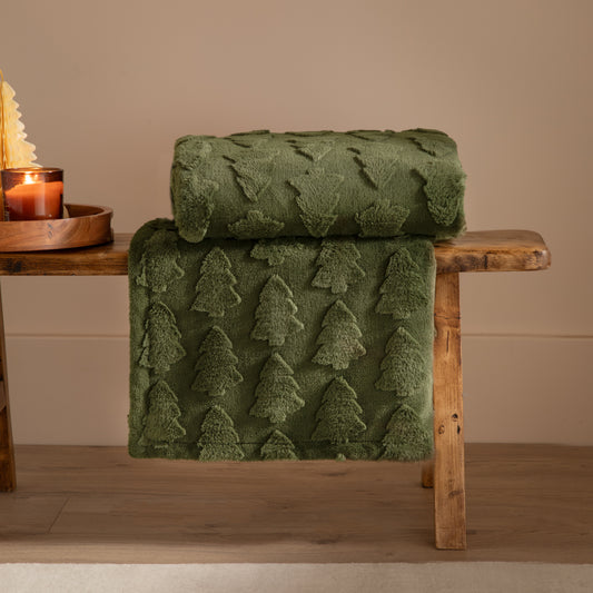 PINES FUR 150X200  THROW FOREST GREEN