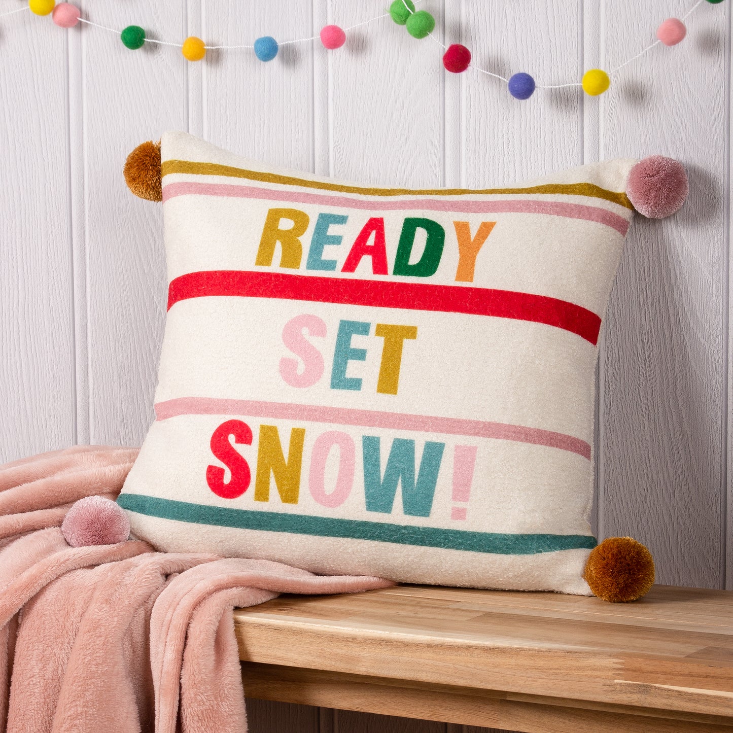 POM-POMS READY SET SNOW 43X43 CUSHION CASE MULTI