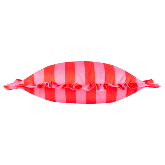 PALM ROYALE STRIPE RUFFLE 50X50 OUTDOOR CUSHION CASE PINK/RED