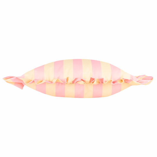 PALM ROYALE STRIPE RUFFLE 50X50 OUTDOOR CUSHION CASE PINK/YELLOW