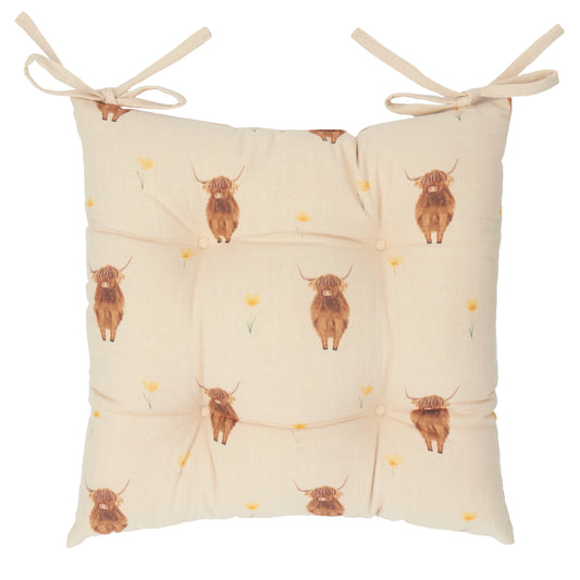 RAMBLE HIGHLAND COW 40X40 SEAT PADS NATURAL