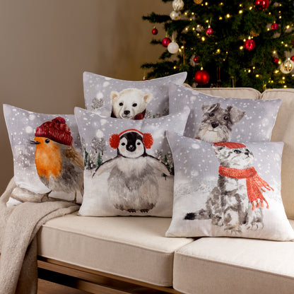 SNOWY PENGUIN WITH EARMUFFS 43X43 C/CASE