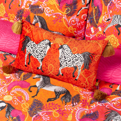 VIVID ANDALUCIAN HORSES 30X50 CUSHION CASE ORANGE