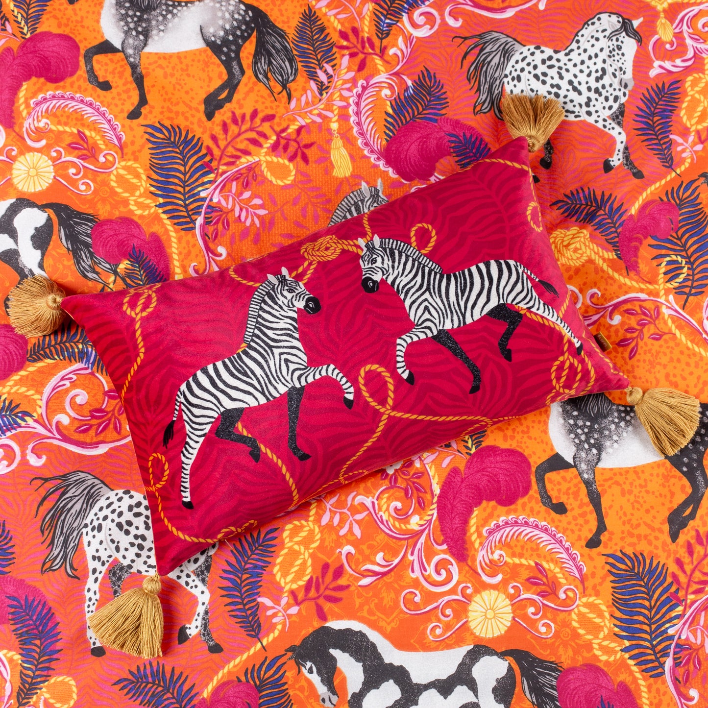 VIVID ANDALUCIAN ZEBRAS 30X50 CUSHION CASE ORANGE