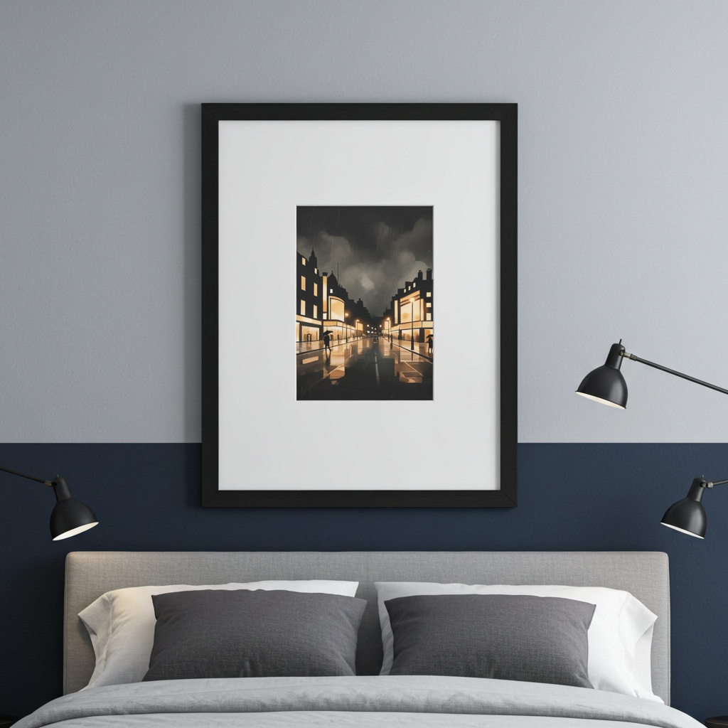 London Rainy Street at Night Framed Wall Art | Livvat Exclusive
