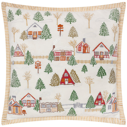 WINTER SKI LODGES 50X50 CUSHION CASE WHITE